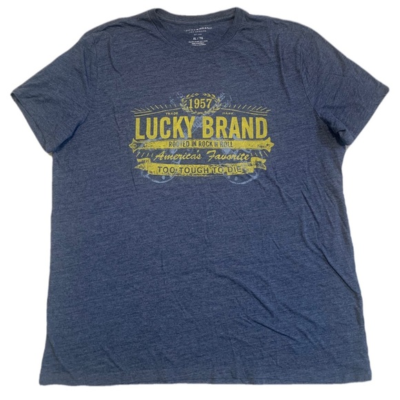 Lucky Brand Men's Blue Graphic Tee - "Rooted in Rock n Roll" - Size XL/TG - Picture 1 of 5